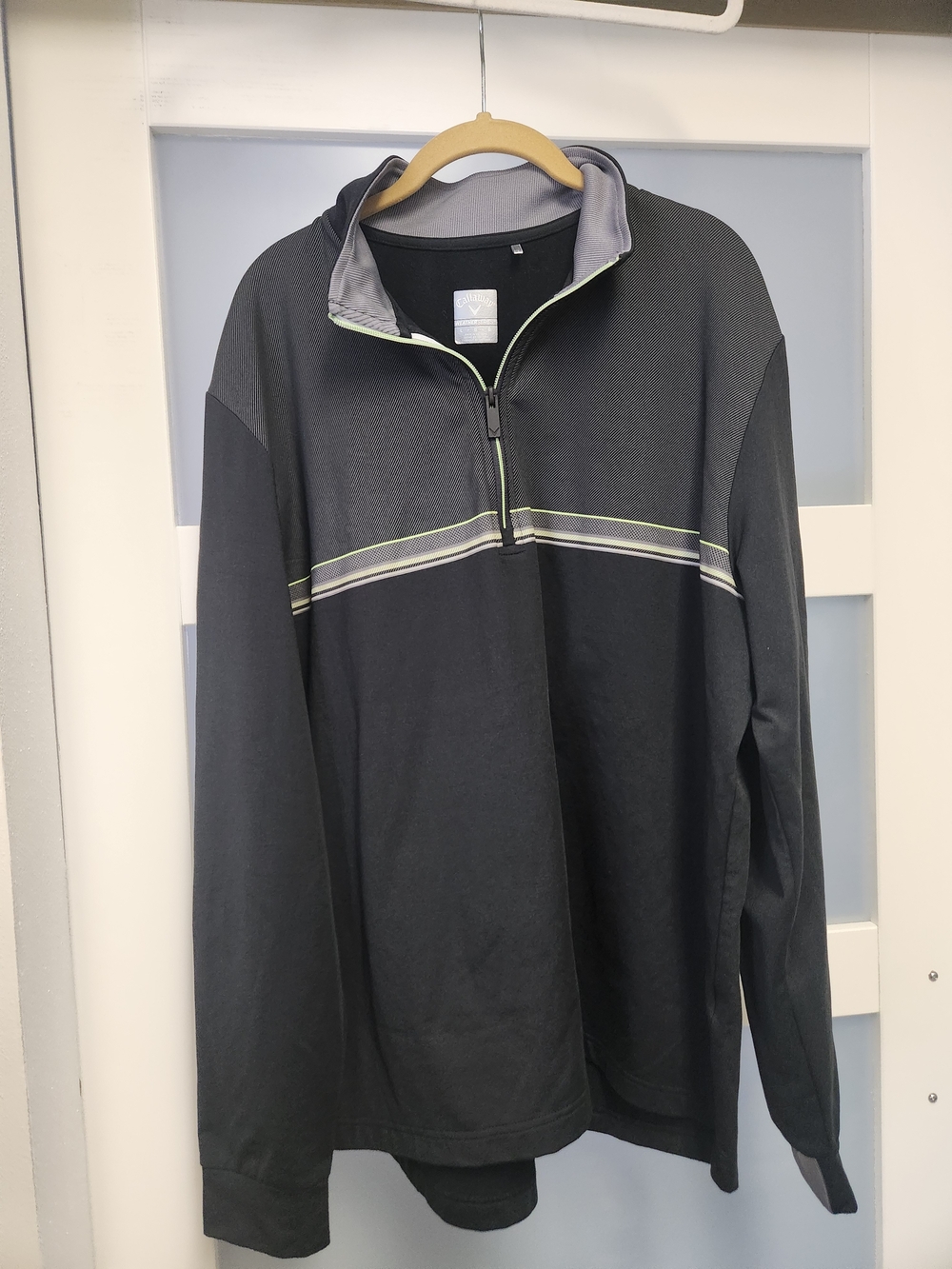 Callaway Black Quarter-Zip Sweater with Gray Collar and Lime Stripe